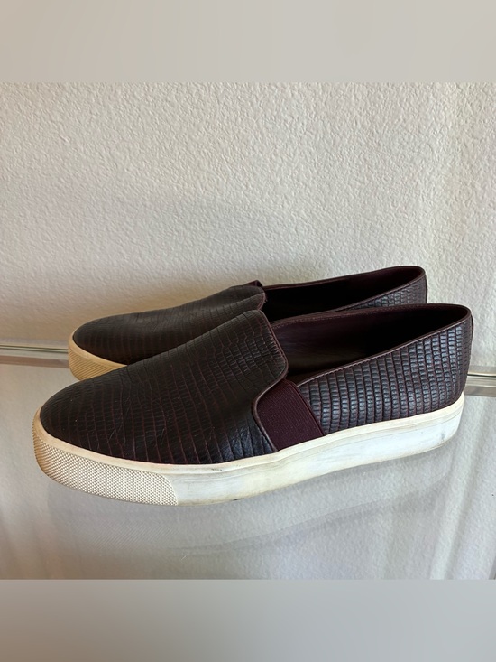Vince Shoes - Vince 37 Burgundy Lizard Embossed Leather Slip-On Sneakers